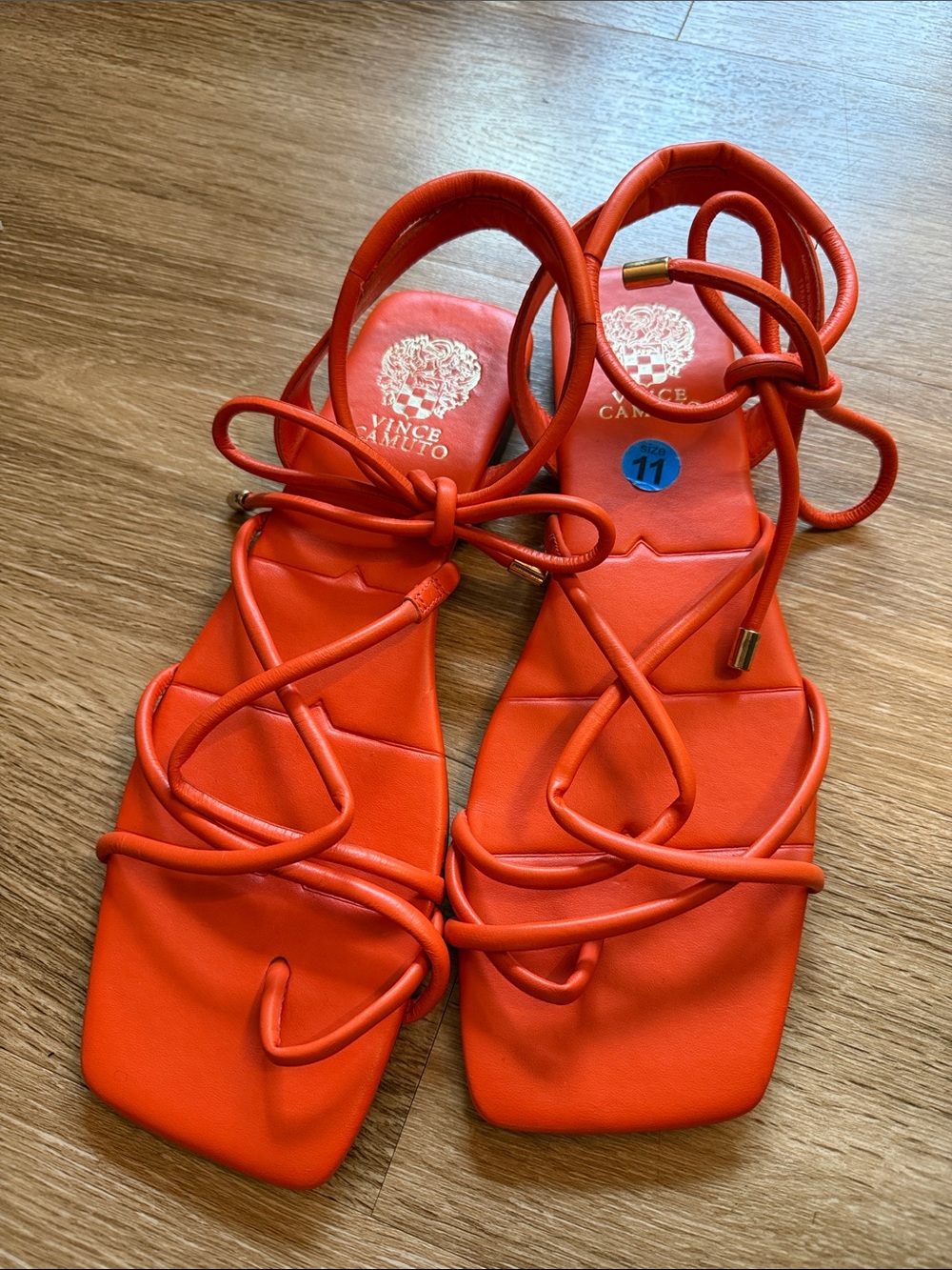 Vince Camuto Orange Lace-Up Square-Toe Sandals
